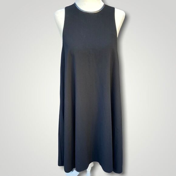 T Alexander Wang Leather Trimmed Crepe Melange Trapeze Raw Cut Swing Dress, Sz 0 - Picture 4 of 12